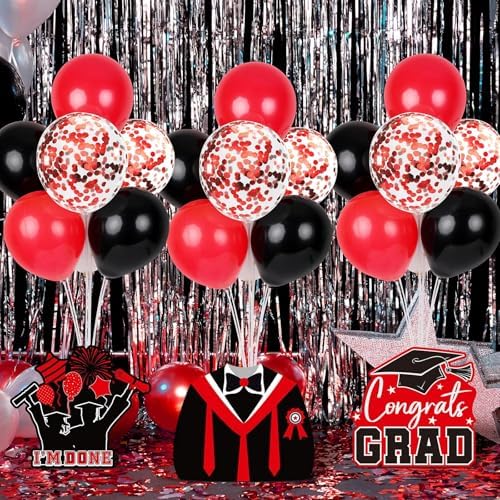 6 Sets 2026 Graduation Balloon Stand Kit for Table Black Red Balloon Class of 2026 Congrats Grad Table, alternate view 2