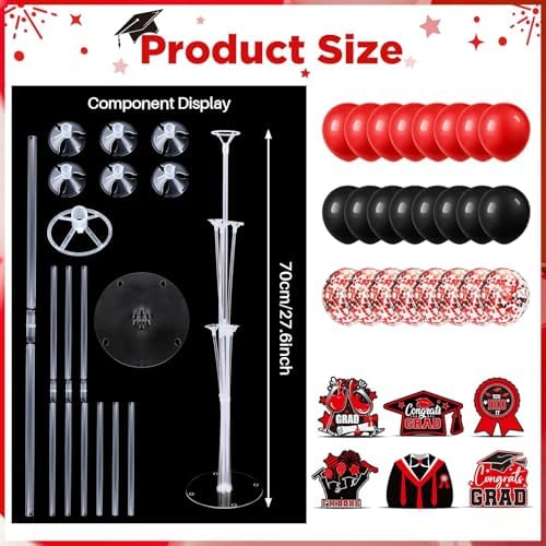 6 Sets 2026 Graduation Balloon Stand Kit for Table Black Red Balloon Class of 2026 Congrats Grad Table, alternate view 3