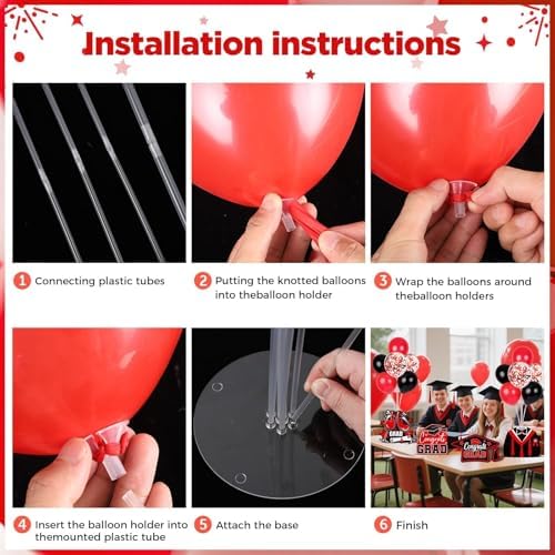 6 Sets 2026 Graduation Balloon Stand Kit for Table Black Red Balloon Class of 2026 Congrats Grad Table, alternate view 4