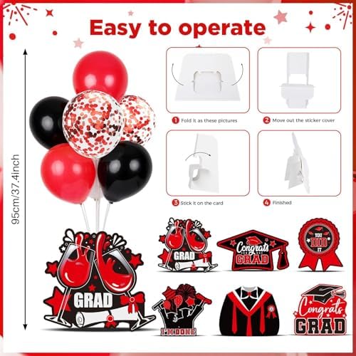 6 Sets 2026 Graduation Balloon Stand Kit for Table Black Red Balloon Class of 2026 Congrats Grad Table, alternate view 5