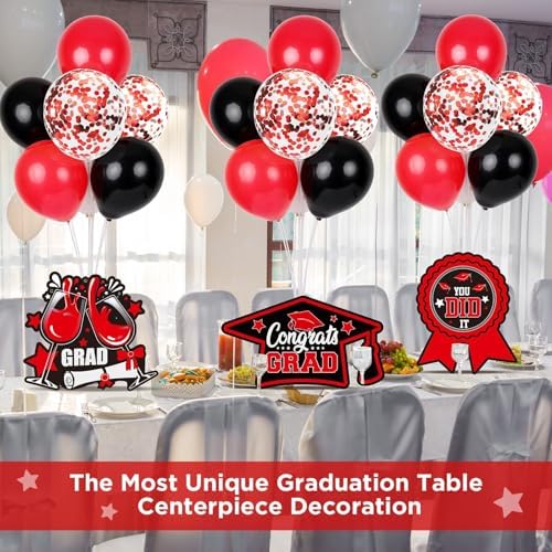6 Sets 2026 Graduation Balloon Stand Kit for Table Black Red Balloon Class of 2026 Congrats Grad Table, alternate view 6