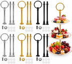 6 Sets 3 Tier Cake Stand Hardware Kit, Silver Gold Black Tiered Tray Rods with Circle Handles, Screws and