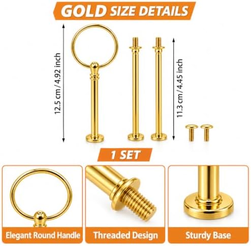 6 Sets 3 Tier Cake Stand Hardware Kit, Silver Gold Black Tiered Tray Rods with Circle Handles, Screws and, alternate view 2