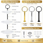 6 Sets 3 Tier Cake Stand Hardware Kit, Silver Gold Black Tiered Tray Rods with Circle Handles, Screws and, alternate view 3