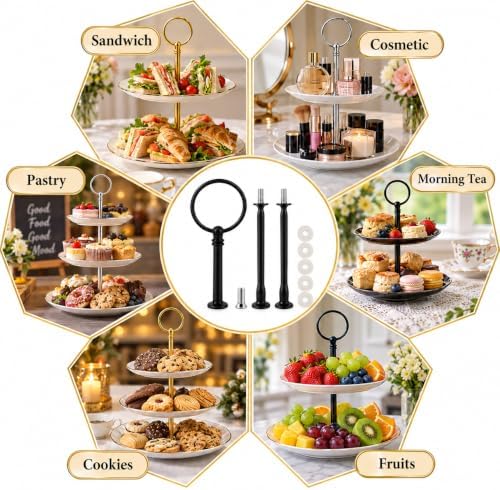 6 Sets 3 Tier Cake Stand Hardware Kit, Silver Gold Black Tiered Tray Rods with Circle Handles, Screws and, alternate view 6