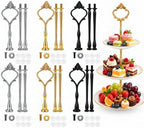 6 Sets 3 Tier Cake Stand Hardware Kit, Silver Gold Black Tiered Tray Rods with Crown Handles, Screws and Washers