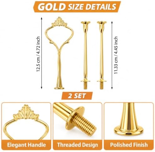6 Sets 3 Tier Cake Stand Hardware Kit, Silver Gold Black Tiered Tray Rods with Crown Handles, Screws and Washers, alternate