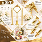 6 Sets 3 Tier Cake Stand Hardware Kit, Silver Gold Black Tiered Tray Rods with Crown Handles, Screws and Washers, alternate