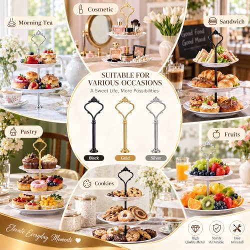 6 Sets 3 Tier Cake Stand Hardware Kit, Silver Gold Black Tiered Tray Rods with Crown Handles, Screws and Washers, alternate