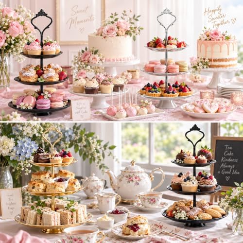 6 Sets 3 Tier Cake Stand Hardware Kit, Silver Gold Black Tiered Tray Rods with Crown Handles, Screws and Washers, alternate