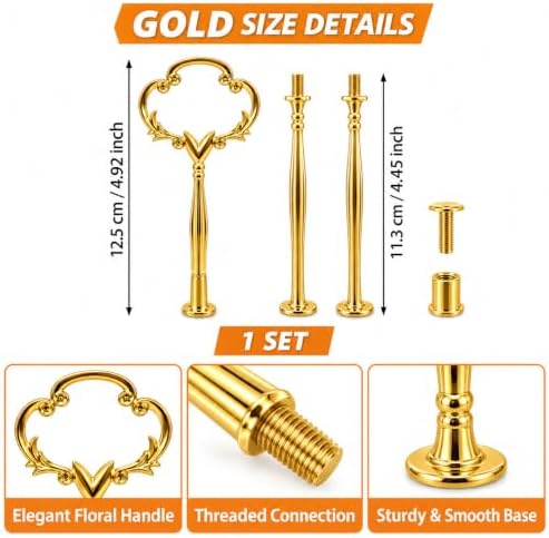 6 Sets 3 Tier Cake Stand Hardware Kit, Silver Gold Black Tiered Tray Rods with Crown Handles, Screws and Washers, alternate