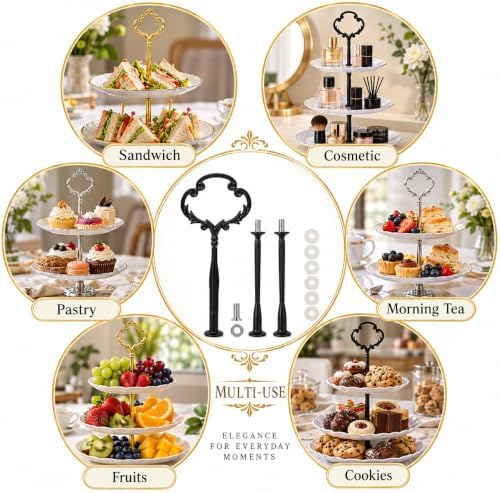 6 Sets 3 Tier Cake Stand Hardware Kit, Silver Gold Black Tiered Tray Rods with Crown Handles, Screws and Washers, alternate