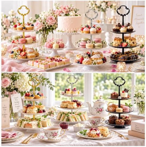 6 Sets 3 Tier Cake Stand Hardware Kit, Silver Gold Black Tiered Tray Rods with Crown Handles, Screws and Washers, alternate
