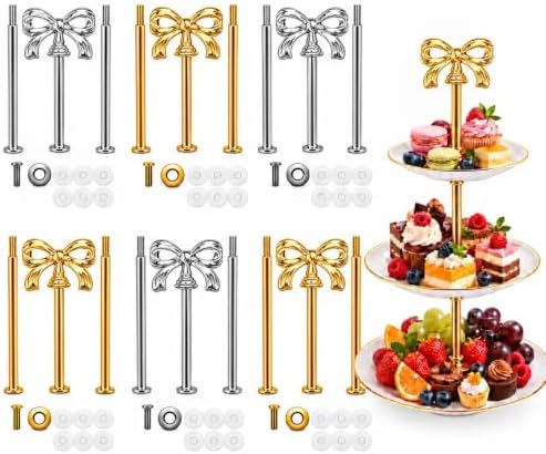 6 Sets 3 Tier Cake Stand Hardware Kit, Silver Gold Tiered Tray Rods with Butterfly Handles, Screws and Washers