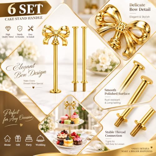 6 Sets 3 Tier Cake Stand Hardware Kit, Silver Gold Tiered Tray Rods with Butterfly Handles, Screws and Washers, alternate