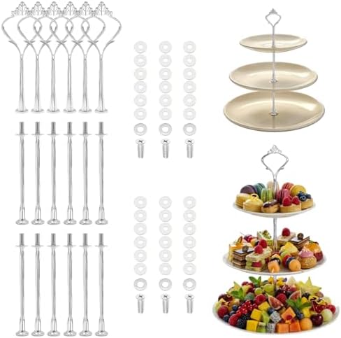 6 Sets 3 Tier Cake Stand Hardware Kit - Tiered Fruit Cake Plate Stand Holder Support Silver Crown for Cake Stand