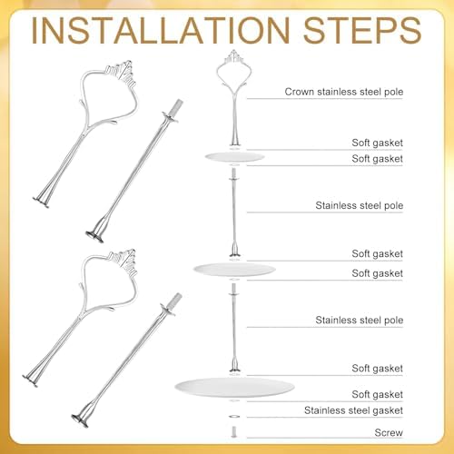 6 Sets 3 Tier Cake Stand Hardware Kit - Tiered Fruit Cake Plate Stand Holder Support Silver Crown for Cake Stand, alternate