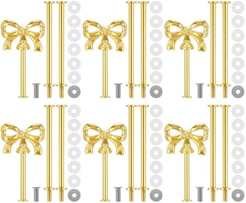 6 Sets 3 Tiered Tray Hardware Kit, Bow, Gold in Gold