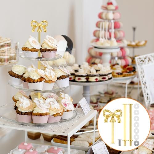 6 Sets 3 Tiered Tray Hardware Kit, Bow, Gold in Gold, alternate view 2