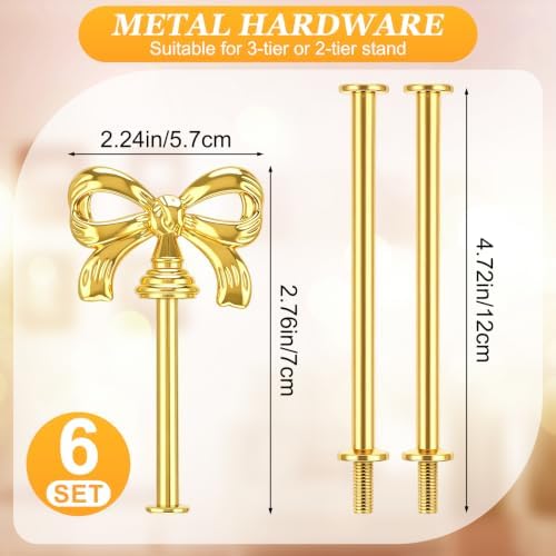 6 Sets 3 Tiered Tray Hardware Kit, Bow, Gold in Gold, alternate view 3