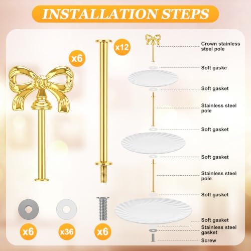 6 Sets 3 Tiered Tray Hardware Kit, Bow, Gold in Gold, alternate view 6