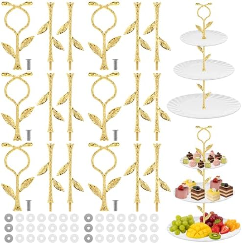 6 Sets 3 Tiered Tray Hardware Kit, Leaf Center, Gold in Gold