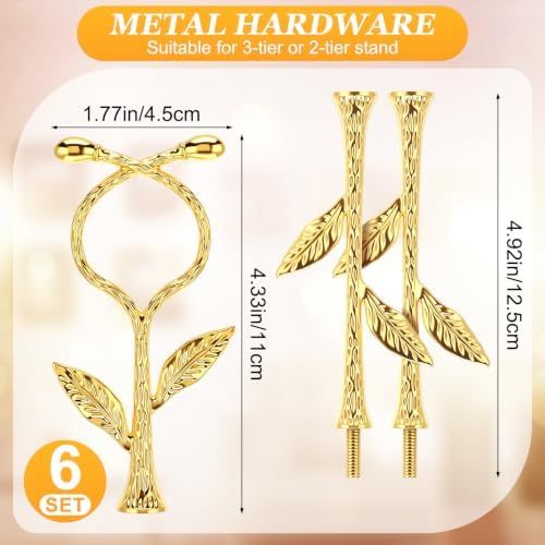 6 Sets 3 Tiered Tray Hardware Kit, Leaf Center, Gold in Gold, alternate view 3