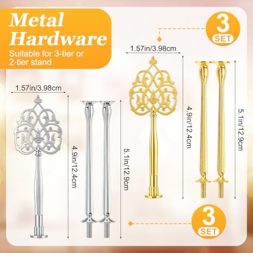 6 Sets 3 Tiered Tray Hardware Kit, Royal Crown, Silver, Gold in Silver, Gold, alternate view 3