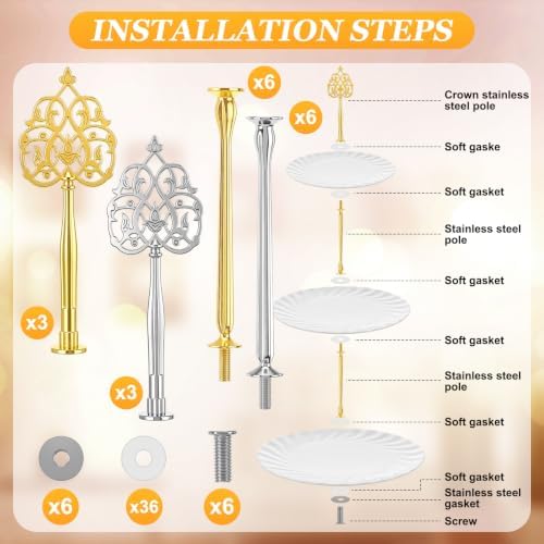 6 Sets 3 Tiered Tray Hardware Kit, Royal Crown, Silver, Gold in Silver, Gold, alternate view 6