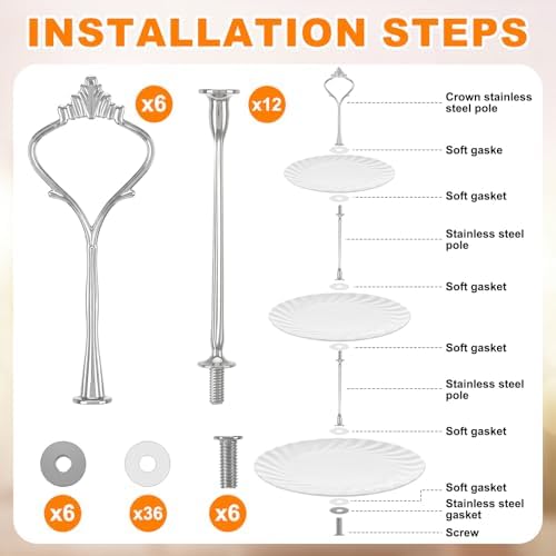 6 Sets 3 Tiered Tray Hardware Kit, Simple, Silver in Silver, alternate view 6