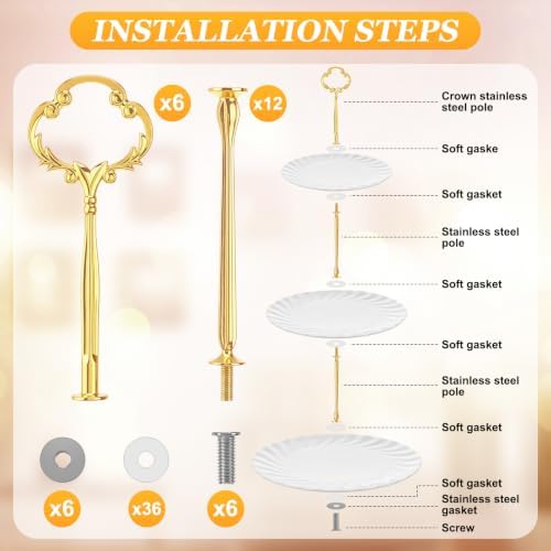 6 Sets 3 Tiered Tray Hardware Kit, Sun Flower, Gold in Gold, alternate view 6