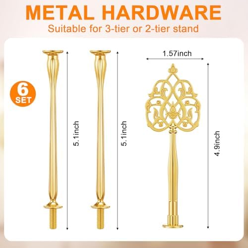 6 Sets 3 Tiered Tray Hardware Kit, Vintage, Gold in Gold, alternate view 3