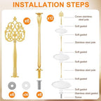 6 Sets 3 Tiered Tray Hardware Kit, Vintage, Gold in Gold, alternate view 6