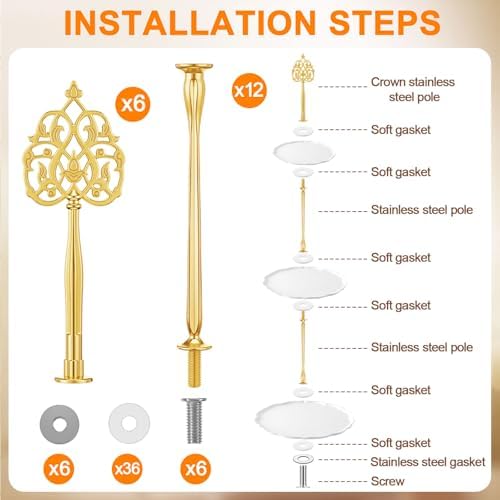 6 Sets 3 Tiered Tray Hardware Kit, Vintage, Gold in Gold, alternate view 6