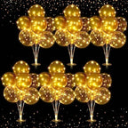 6 Sets 60 Pcs Lighted Balloons Centerpiece Table, Gold in 10 Count (Pack of 6) in Gold