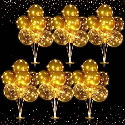 6 Sets 60 Pcs Lighted Balloons Centerpiece Table, Gold in 10 Count (Pack of 6) in Gold