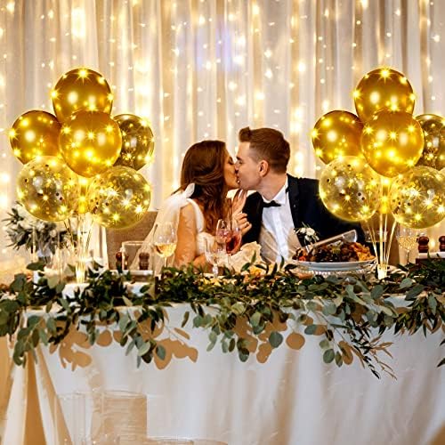 6 Sets 60 Pcs Lighted Balloons Centerpiece Table, Gold in 10 Count (Pack of 6) in Gold, alternate view 2