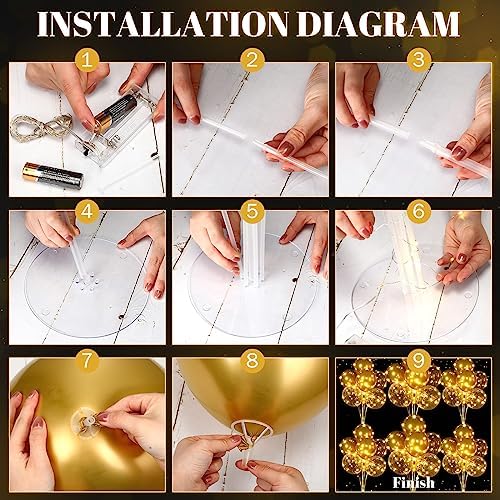 6 Sets 60 Pcs Lighted Balloons Centerpiece Table, Gold in 10 Count (Pack of 6) in Gold, alternate view 4
