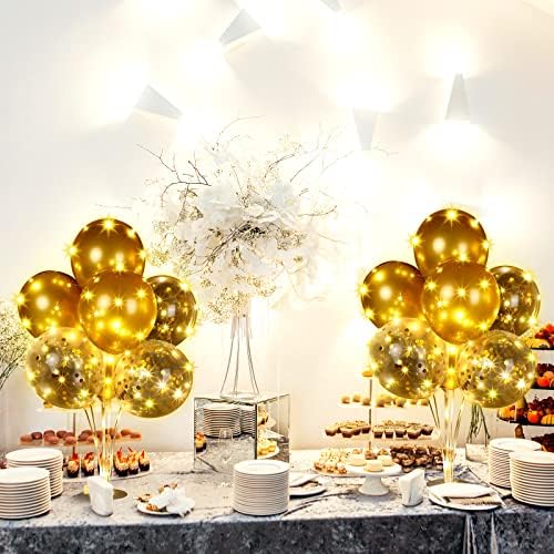 6 Sets 60 Pcs Lighted Balloons Centerpiece Table, Gold in 10 Count (Pack of 6) in Gold, alternate view 6