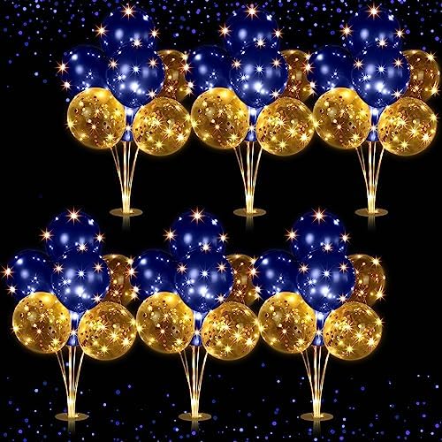 6 Sets 60 Pcs Lighted Balloons Centerpiece Table, Navy Blue in 10 Count (Pack of 6) in Navy Blue