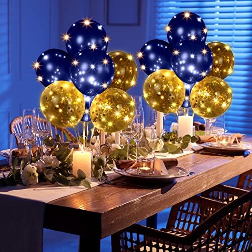 6 Sets 60 Pcs Lighted Balloons Centerpiece Table, Navy Blue in 10 Count (Pack of 6) in Navy Blue, alternate view 2