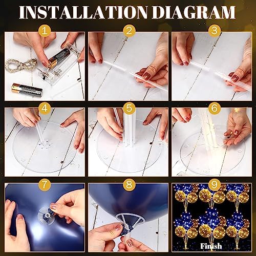 6 Sets 60 Pcs Lighted Balloons Centerpiece Table, Navy Blue in 10 Count (Pack of 6) in Navy Blue, alternate view 4