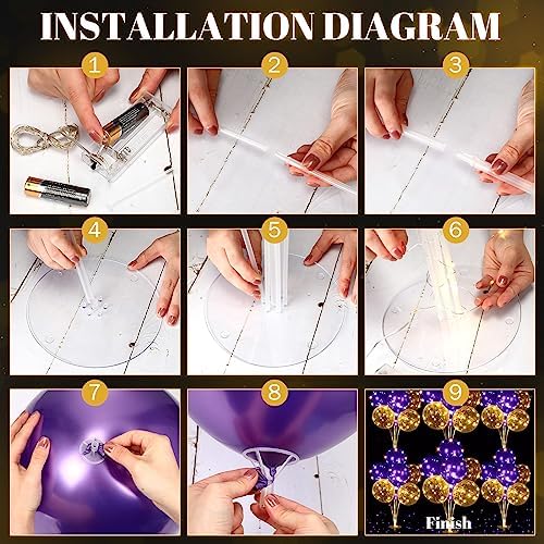 6 Sets 60 Pcs Lighted Balloons Centerpiece Table, Purple in 10 Count (Pack of 6) in Purple, alternate view 4