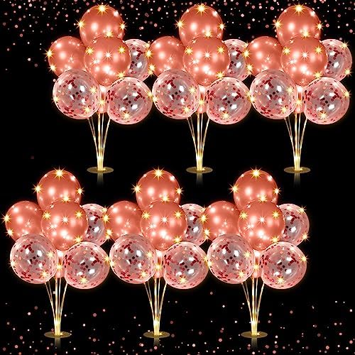 6 Sets 60 Pcs Lighted Balloons Centerpiece Table, Rose Gold in 10 Count (Pack of 6) in Rose Gold