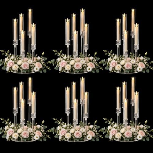 6 Sets Acrylic Candelabra Centerpieces for Table,5 Arm Clear Candle Holder in Clear
