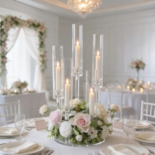 6 Sets Acrylic Candelabra Centerpieces for Table,5 Arm Clear Candle Holder in Clear, alternate view 6