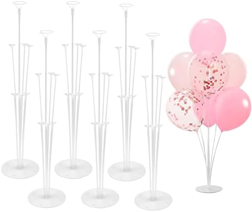 6 Sets Balloon Sticks with Base for Table Balloon Stand Kit for Floor in White