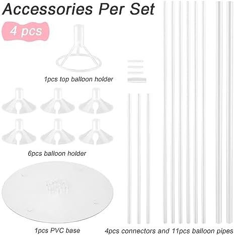 6 Sets Balloon Sticks with Base for Table Balloon Stand Kit for Floor in White, alternate view 4