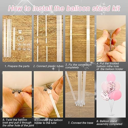6 Sets Balloon Sticks with Base for Table Balloon Stand Kit for Floor in White, alternate view 5