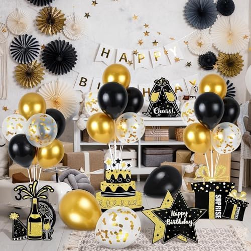 6 Sets Birthday Balloon Stand Kit for Table Happy Birthday Black Gold Balloon Centerpiece Decor Black and Gold, alternate